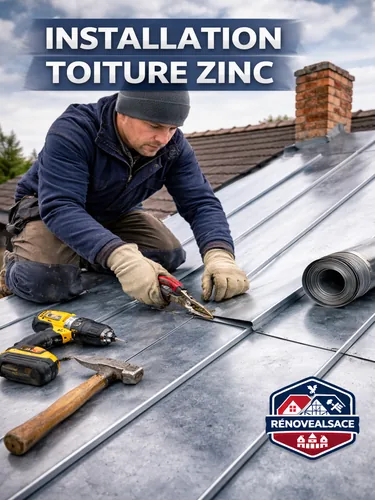Artisan installant une toiture en zinc pour une maison dans le Haut-Rhin