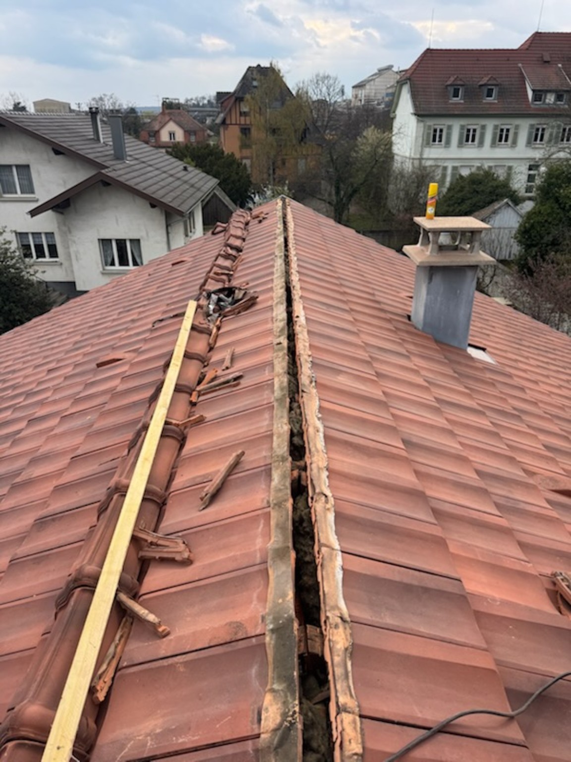 Faîtage abîmé avant réfection à Thann