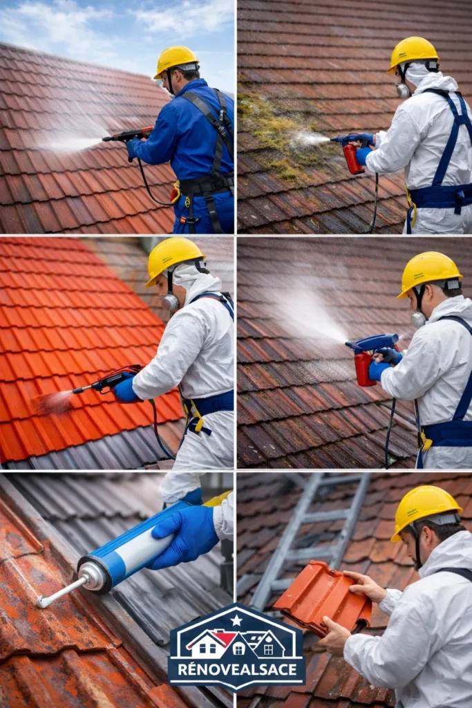 Nettoyage et démoussage de toiture par artisan couvreur en Alsace dans le Haut-Rhin vallée de la Thur