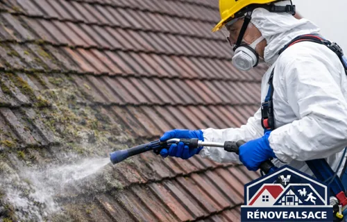 Nettoyage de toiture en tuiles avec démoussage par artisan couvreur en Alsace dans le Haut-Rhin